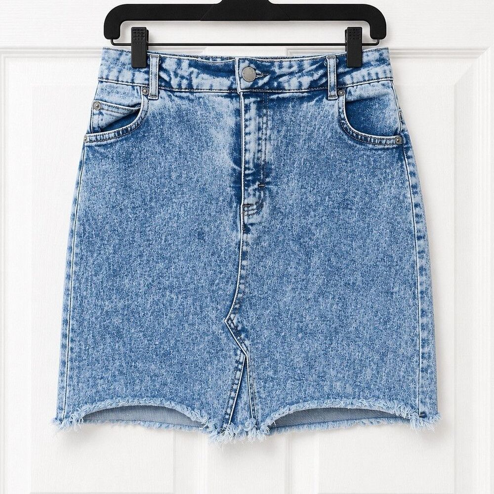 C'EST TOI Blue Acid Wash High Rise Denim Mini Skirt w/ Pockets Size M SK8009